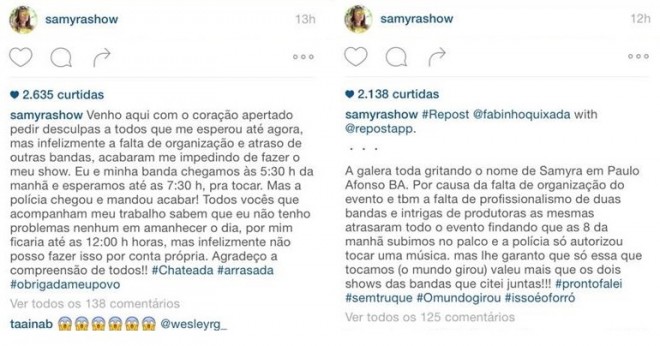 Samyra canta uma só música, faz desabafo e alfineta sobre ‘seu quase show’ na Copa Vela (Vídeos)